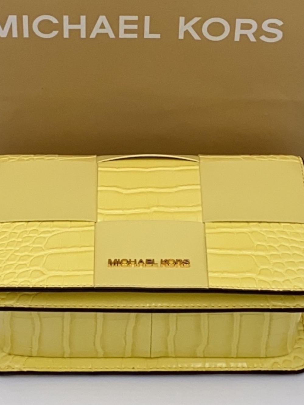 NWT Michael Kors Mercer  BUTTERCUP Croc-Embossed Leather Crossbody Bag - Picture 6 of 14